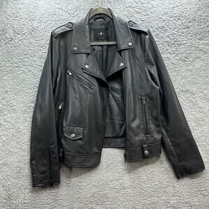 7 For All Mankind Women's Large Faux Leather Moto Jacket Full Zip Soft Comfort